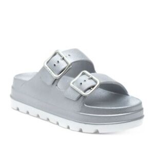Silver Slide simple double buckle platform Sandals